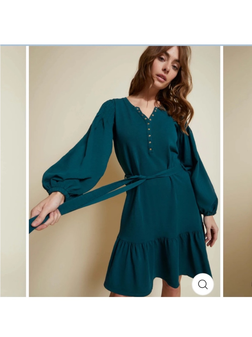 Nation LTD Teal Long Sleeve Ruffle-Hem Dress with Tie